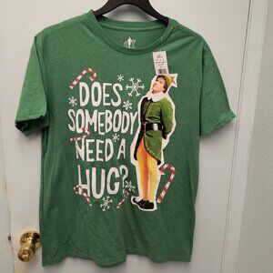 Buddy The Elf "Does Somebody Need A Hug" Green Christmas T-shirt Men's Large-NEW